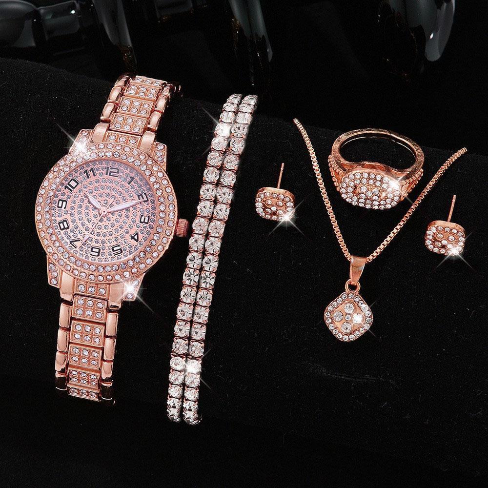 Women's Rose Gold Artificial Gemstone Watch Set